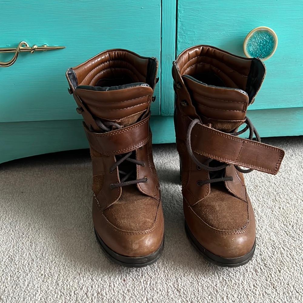 Brown / Tan Leather and Suede High-heeled Boots ALDO size 40